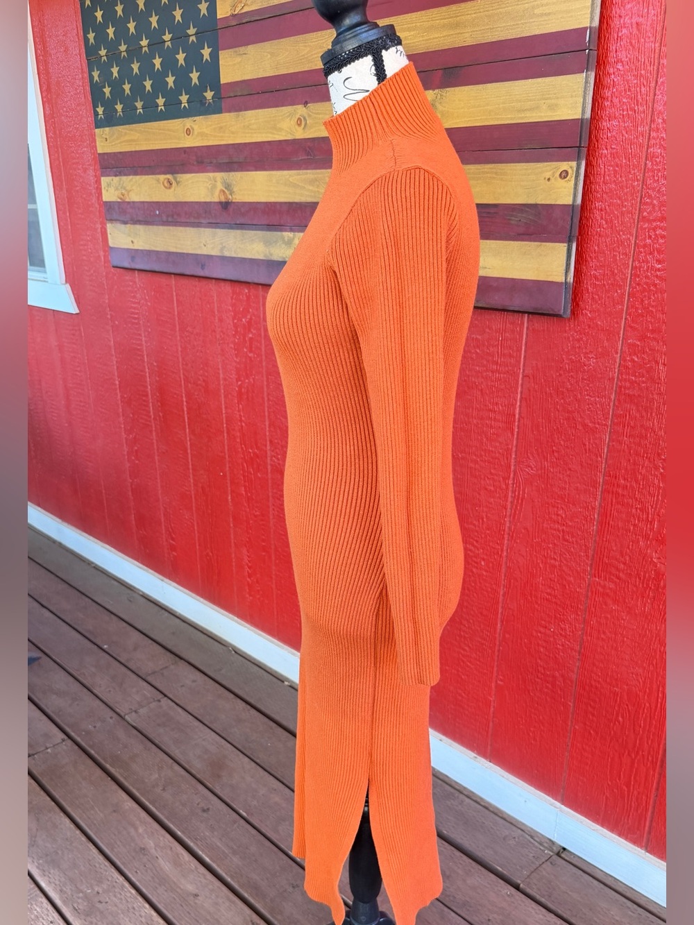 Long Sleeve Turtleneck Midi Dress in Burnt Orange - Picture 3 of 6